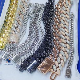 brand fashion woman Custom Size Hip Hop Cuban Chains 6mm--20mm Wide 925 Silver Vvs Diamond Iced Out Link Necklace Bracelet