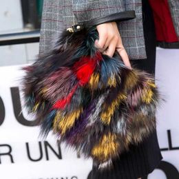 Totes Winter New Real Fur Bag Chain Shoulder Bags Women Luxury Fox Fur Clutch High Quality Female Furry Handbag Warm Plush Handbags 240407