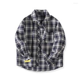 Men's Casual Shirts Autumn Fashion Men Oversized Plaid Shirt Long Sleeve One Pocket Patch Design Japan Style Loose Blouse Harajuku Clothing