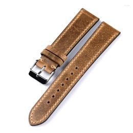 Watch Bands Handmade First Layer Cowhide Leather Watchband Light Brown 18 19 20 22MM Soft Ultra-Thin Vintage Style Buckle Men Bracelet