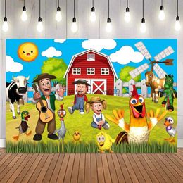 Background Material Custom Green Grass Farm Barn Animal Tractor Photo Background Vinyl La Granja De Zenon Photo Studio Kids 1st Birthday Backdrop YQ231003