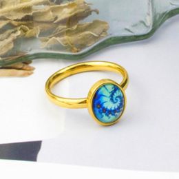 Cluster Rings Bohemian Blue Color Flower Pattern Solitaire For Women 2023 Trendy Stainless Steel Men Jewelry Gift Free Items