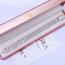 brand fashion woman Fine Jewellery Bracelet Hip Hop Iced Out Moon Design 925 Sterling Silver D-vvs1 Baguette Moissanite Diamond Cuban Link