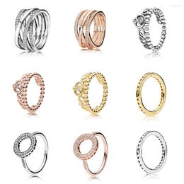 Cluster Rings 925 Sterling Silver Ring Charms Diy Rose Gold Crown Round Shape Crystal Finger For Women Party Jewellery