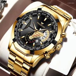 Wristwatches FNGEEN Luxury Man Casual Quartz Watch Stainless Steel Military Wristwatch Waterproof Men Business Date Calendar Luminous
