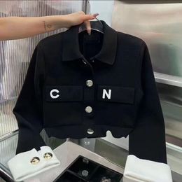 Designer C High Quality Lapel Polo Cardigan Women's Jackets Fashion Metal Double C Logo Button Large Pockets Black & White Two Colours Cardigan Jackets