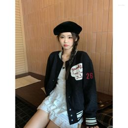 Women's Jackets American Patch Embroidery Contrast Panel Baseball Coat Women Tops Autumn Winter Fashion Loose Causal Jacket Clothing