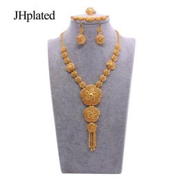 African Dubai 24K Gold Plated Filled Bridal Jewellery Sets Wedding Gifts Jewellery Necklace Earrings Ring Bracelet Set For Women &271s