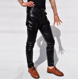 Coffee Pots Spring And Autumn Mens Leather Pants Casual Slim Wind Teenage Male Straight High Waist Motorcycle Trousers Fashion