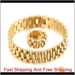 15Mm Men Women Stainless Steel Watch link chain Band Strap Bracelet Watchband Wristband Bracelets Rings Gold Hiphop Wrist Strap Li287N