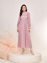 Ethnic Clothing Autumn Elegant Women Dress 2023 Muslim Patchwork Fringe High-Waisted Lace Long-Sleeved High-Collar A-Line Dresses