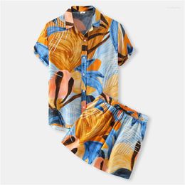 Men's Tracksuits Casual Abstract Floral Pattern Short Sleeves Vacation Shirts Shorts Set Hawaiian Shirt Drawstring Sets