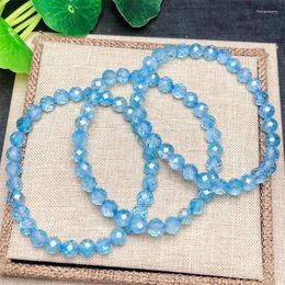 Link Bracelets Natural Faceted Blue Topaz Bracelet Round Beads Women Stone Jewelry Gemstone Gift Handmade Strand 5MM