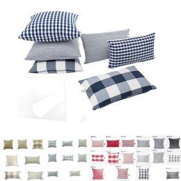 Plush Pillows Cushions Plaid Sofa Cushion Cover 30X50/45X45CM Blue Red Coffee Orange Strip Home Hotel Office Couch Seat Decor Waist Throw Pillow Case YQ231003