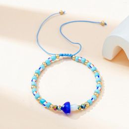 Strand Ins Style Beaded Bracelet Colourful Mushroom Glass Beads With Adjustable Drawstring Women Sweet Bangles Jewellery
