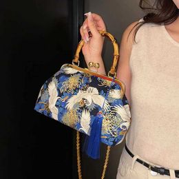 Totes Designer Bamboo Handle Handbag Retro Embroidery Women Evening Bag High-end Nylon Crossbody Bag Luxury Lady Shoulder Bags Satchel 240407