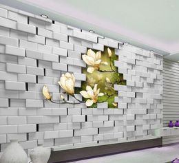 Wallpapers 3d Customised Wallpaper Home Decoration Magnolia Stereoscopic Wall Living Room TV Backdrop Mural