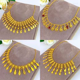 Pendant Necklaces XuHuang African Crystal Tassel Necklace For Woman Ethiopian Bride Wedding Gold Plated Jewelry Party Dubai Gifts 24K