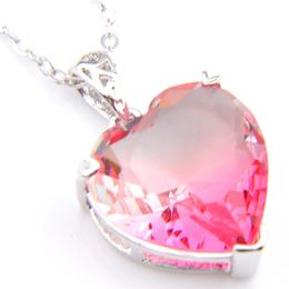 Luckyshine Woman Heart Bi colored Tourmaline Pendants 925 Silver Necklace Pendant Jewelry232J