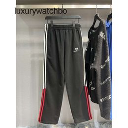 Mens Pants Designer balencgs Sportpants Pant High version white and red vertical stripes on both sides of the house Paris hooks worn out letters embroidered