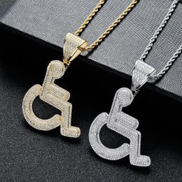 Pendant Necklaces European And American Men's Necklace Wheelchair Disabled Pendant Creative Zircon Hip Hop Jewelry1261R