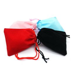 100pcs 5x7cm Velvet Drawstring Pouch Bag Jewelry Bag Wedding Gift Bags pouches Black Red Pink Blue 4 Colors2543