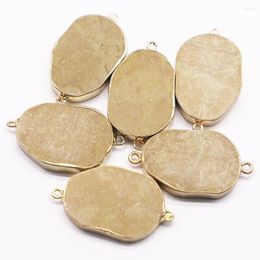 Pendant Necklaces Natural Stone Oval Phnom Penh Connector Section Mineral Healing Necklace Reiki Charms Diy Fashion Jewelry Wholesale 6Pcs