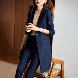 Women's Suits Navy Blue Suit Trench Coat Medium Length 2023 Spring And Autumn High-class Large Professional Jacket Top Single