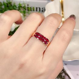 Cluster Rings Classic Design Double Layer Ruby Smooth For Women Exquisite Fashion Light Luxury Banquet Silver Jewellery Adjustable
