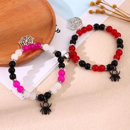 Charm Bracelets Halloween Jewelry Spider Couple Romantic Love Magnetic Attachment Elastic Beads Adjustable Aesthetic Gift