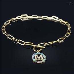 Pendant Necklaces Alphabet Name Initial M Letter Stainless Steel Choker Necklace Women Gold Colour Chain Jewellery Collares Mujer N7001MS01