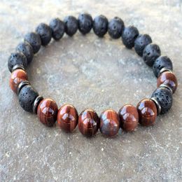 SN1083 Natural Men's Lava Red Tiger Eye Bracelet New Design Yoga Mala Beads Bracelet Buddhist Meditation Chakra Jewelry271G