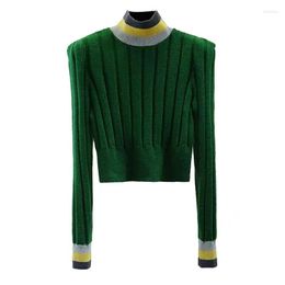 Women's Sweaters Pull Femme 2023 Autumn Winter Turtleneck Striped Sweater Women Korean Style Slim Crop Top Long Sleeve Knitted Pullover