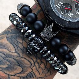 Mcllroy Bracelet Men skull steel stone beads luxury bracelets For Mens Crown Cz Zircon Man Bracelet Homme Jewelry Valentine Gift206I