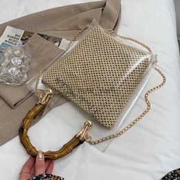 Totes Bamboo Knot Design Handle Transparent Rattan Straw Crossbody Bags for Women 2021 Summer Fashion Chain Shoulder Handbags Totes 240407