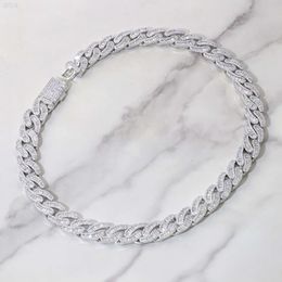 brand fashion woman New Fashion Baguette Chain Fine Jewellery 15mm Width 925 Solid Silver Gra Moissanite Cuban Link Hip Hop Necklace