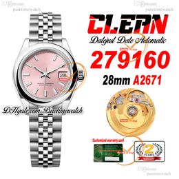 Clean Factory CF 279160 A2671 Orologio automatico da donna 28 mm Lunetta lucida Quadrante rosa Stick 904L Bracciale Jubileesteel Super Version Orologi da donna Puretimewatch 01