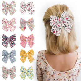 Hair Accessories 30 Pcs/lot 4.5" Floral Faric Bow Clips Kids Girls Big Hairpins Baby