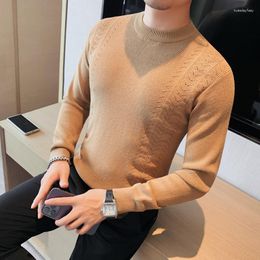 Men's Sweaters Autumn Winter High Neck Thickened Sweater Fashion Korean Slim Fit Stretch Pullovers Long Sleeve O-Neck Casual Knitwear