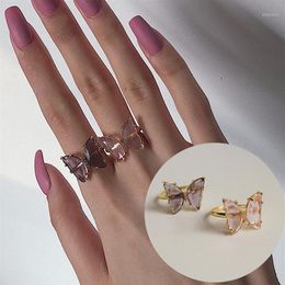 New Design Fashion Jewelry Fantasy Color Crystal Glass Butterfly Ring Adjustable Retro Jewelry Party Ring for Women1304R