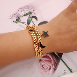 Charm Bracelets Cooper Gold Plated Chain Bracelet Moon Star Dangle Couple Middle East Wedding Jewelry Luxury Bridal Hand Bangles