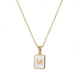 Pendant Necklaces 1pc A-Z Alphabet Necklace Gold Color Stainless Steel ID Jewelry White Shell Square Women Girl Letter