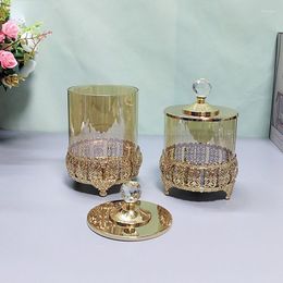 Storage Bottles Crystal Glass Candy Jar Hollow Pattern Tea Canister Desk Decoration Jewellery Box