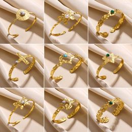 Bangle Stainless Steel Cross Love Heart Bracelet For Women Gold-plated Turquoise Jewelry Butterfly Opening Accessories