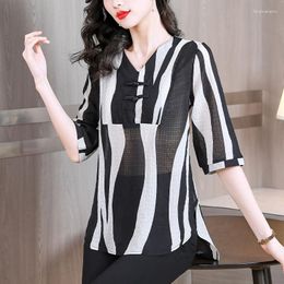 Women's Blouses Casual Blouse Female 2023 Summer Fashion Feminine Small Shirt Loose Mid Length Covering Meat Slim Flare Sleeve Top
