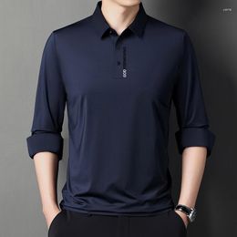 Men's T-shirts t Shirts Long Sleeved T-shirt High End Mulberry Silk for Men No Iron Loose Lapel Collar Polo Shirt Tops Ropa Hombre