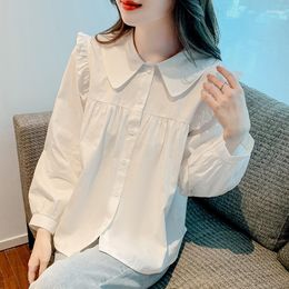Women's Blouses Doll Collar Shirt Autumn Style College Wooden Ear Outer Wear Design Sense Loose Long-sleeved Bottoming