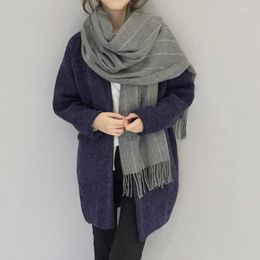 Scarves Grey Stripe Cashmere Feel Scarf With Tassel Women Winter Thick Warm Acrylic Pashmina Female Fashion Foulard Shawl Wraps 2023