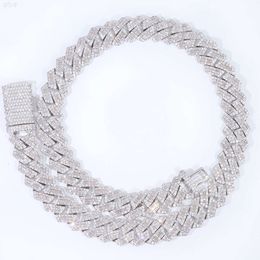 brand fashion woman Yu Ying 14mm Baguettes Vvs Moissanite Diamond Solid Silver Necklace Cuban Link Chain for Hiphop Jewellery