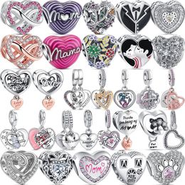 Loose Gemstones 925 Silver Eternity Heart Mom Family Friend Shine Heart-Shaped Pendant DIY Beads Fit Original Charms Bracelet